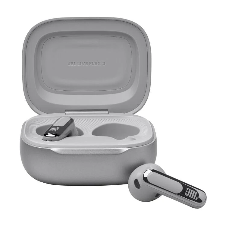 JBL Live Flex 3 | Casque intra-auriculaire - Sans fil - Réduction du bruit - Écran tactile 1,45" - Argent