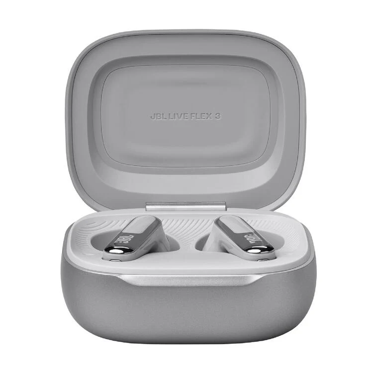 JBL Live Flex 3 | Casque intra-auriculaire - Sans fil - Réduction du bruit - Écran tactile 1,45" - Argent