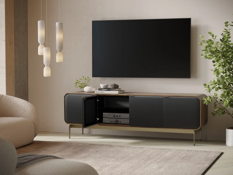 BDI Plume 8079 | Meuble multimédia 4 portes audio-vidéo/téléviseur jusqu'à 85 pouces