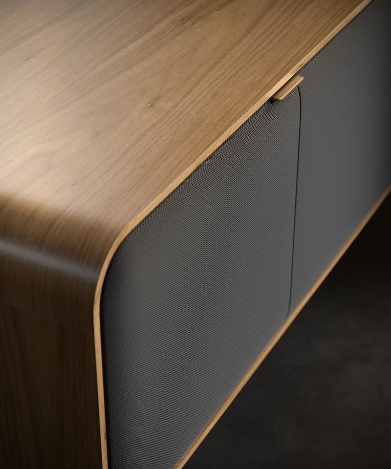 BDI Plume 8077 | Meuble multimédia 3 portes audio-vidéo/téléviseur jusqu'à 70 pouces
