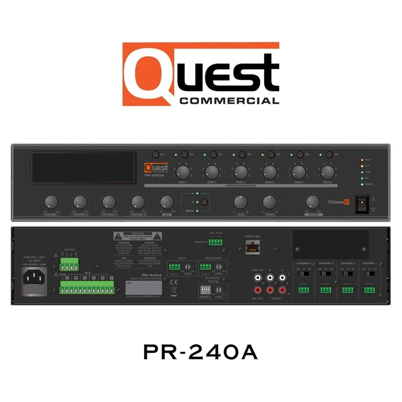 Quest Commercial PR-240A | Amplificateur 240 W 70V 6 zones