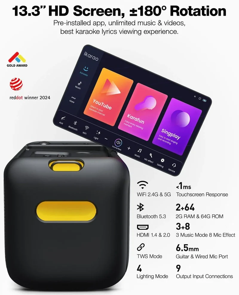 Ikarao X1 - Système portable Karaoké Tout-en-un Bluetooth