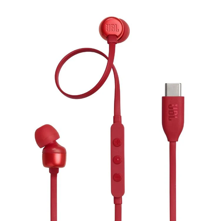 JBL Tune 310C | Casque intra-auriculaire - filaire - USB-C - télécommande 3 boutons - rouge