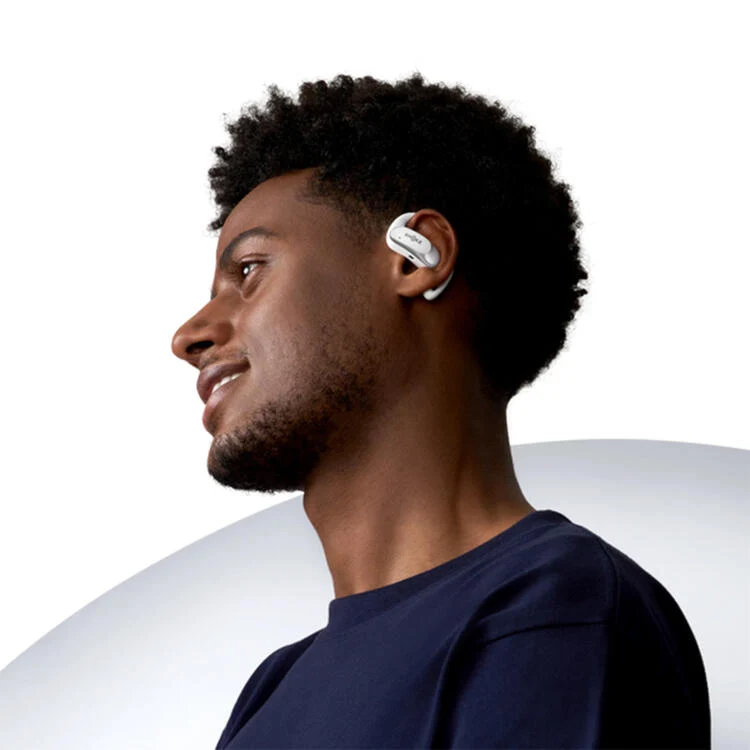 SHOKZ OpenFit Air | Casque à conduction osseuse - Jusqu'à 28 heures d'écoute - Bluetooth - Blanc