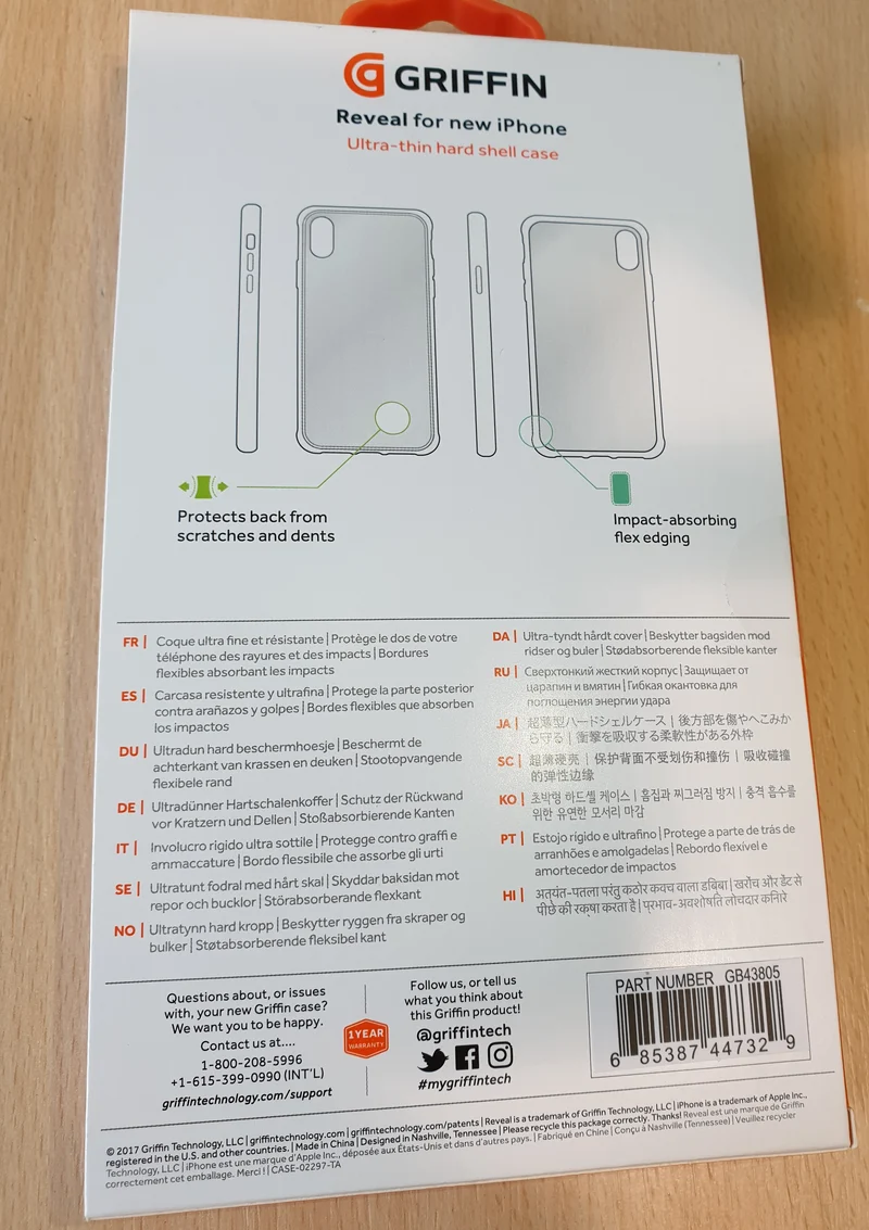 Griffin Clear Back Survivor iPhone X/XS 10 Case 3ft Drop Tested on Concrete Impact Protection Shell