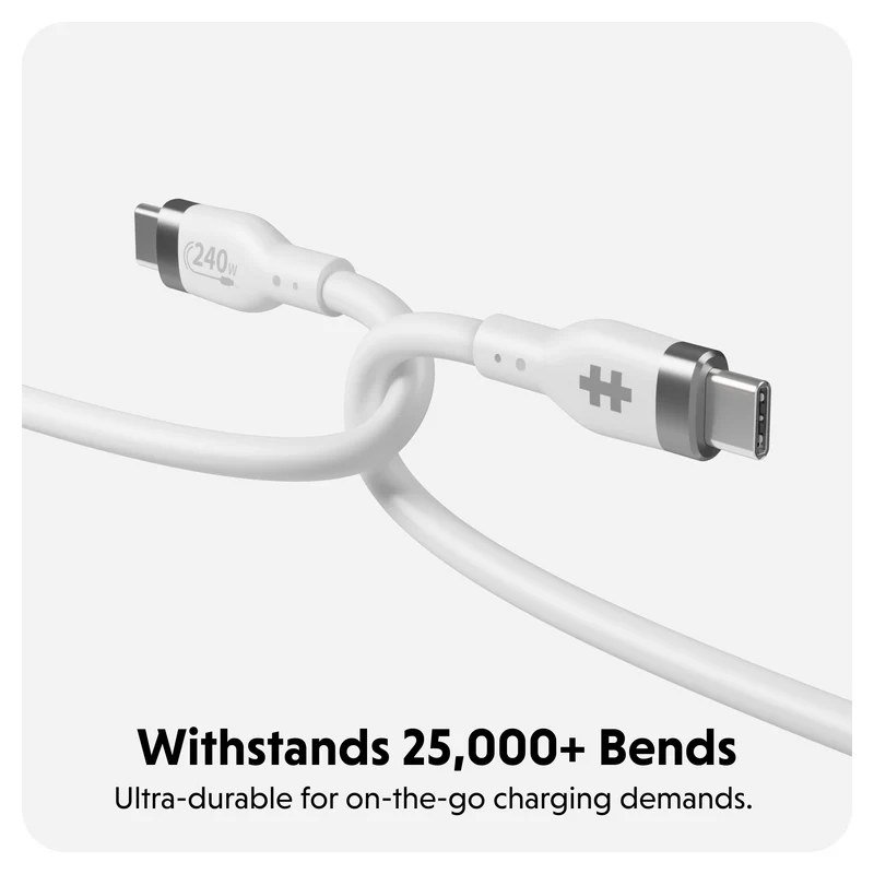 HyperJuice 240W Silicone USB-C to USB-C Cable (6ft/2m) - Blanc