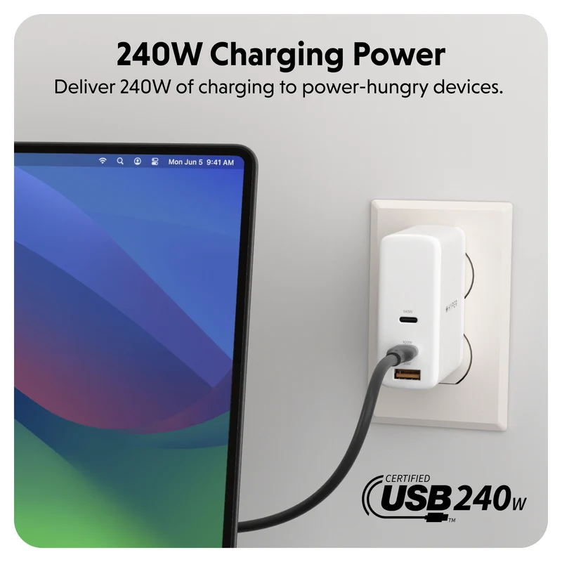 HyperJuice 240W Silicone USB-C to USB-C Cable (3ft/1m) - Noir