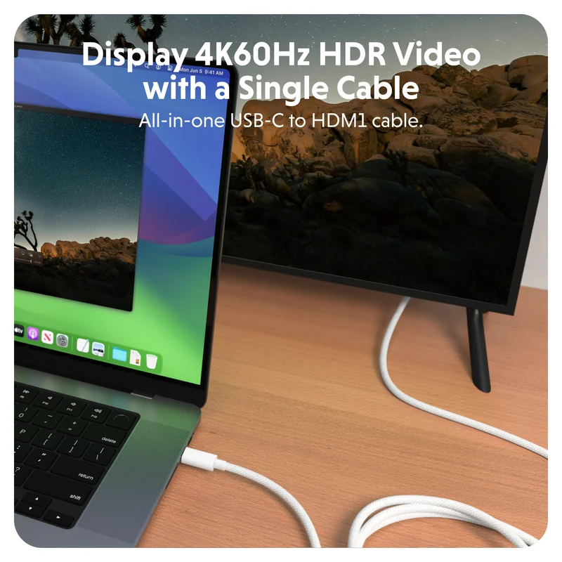 Câble HyperDrive USB-C vers HDMI 4K60Hz - Blanc