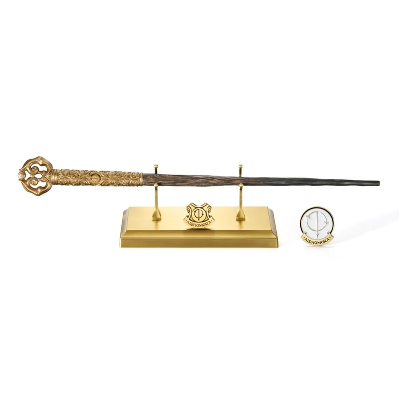 Harry Potter Zauberstab Alohomora mit Ständer und Anstecker