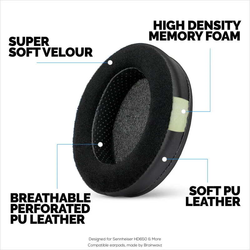 Coussinets hybrides épais pour écouteurs Sennheiser HD600, HD650, HD660S, HD525, HD535, HD545 et Massdrop HD58X, HD6XX – Mousse à mémoire de forme avec matériau hybride en velours et cuir PU