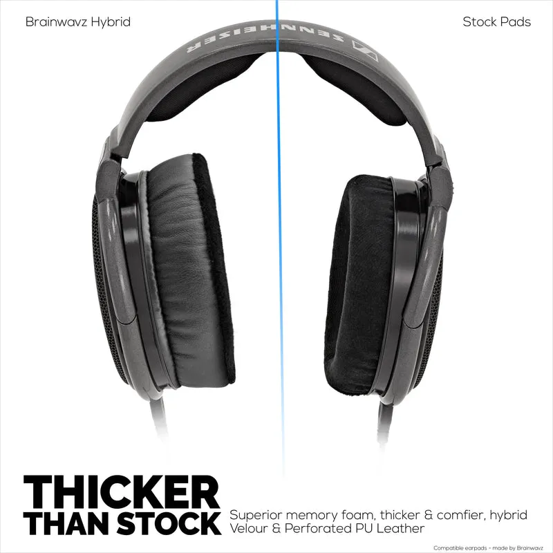 Coussinets hybrides épais pour écouteurs Sennheiser HD600, HD650, HD660S, HD525, HD535, HD545 et Massdrop HD58X, HD6XX – Mousse à mémoire de forme avec matériau hybride en velours et cuir PU