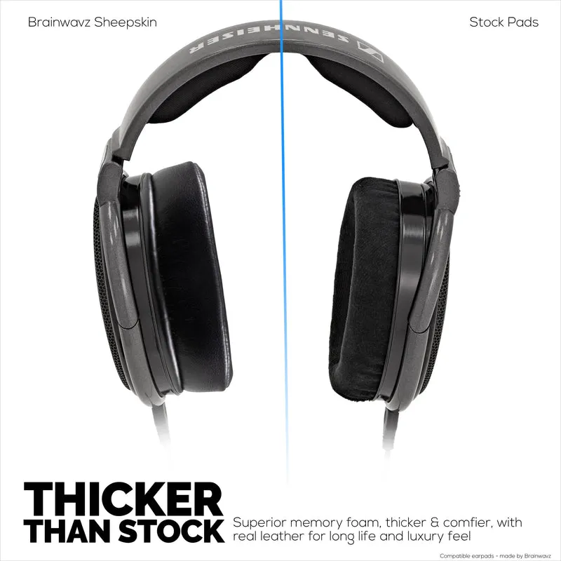 Coussinets en peau de mouton pour écouteurs Sennheiser HD600, HD650, HD660S, HD525, HD535, HD545 et Massdrop HD58X, HD6XX – Mousse à mémoire de forme avec cuir de mouton souple