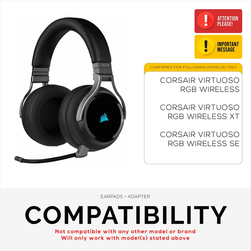 Oreillettes hybrides épaisses pour casque Corsair Virtuoso RGB (sans fil/XT/SE) – Mousse à mémoire de forme avec matériau hybride en velours et cuir PU