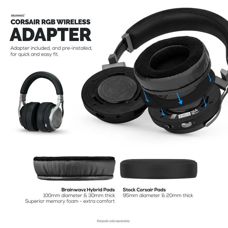 Oreillettes hybrides épaisses pour casque Corsair Virtuoso RGB (sans fil/XT/SE) – Mousse à mémoire de forme avec matériau hybride en velours et cuir PU