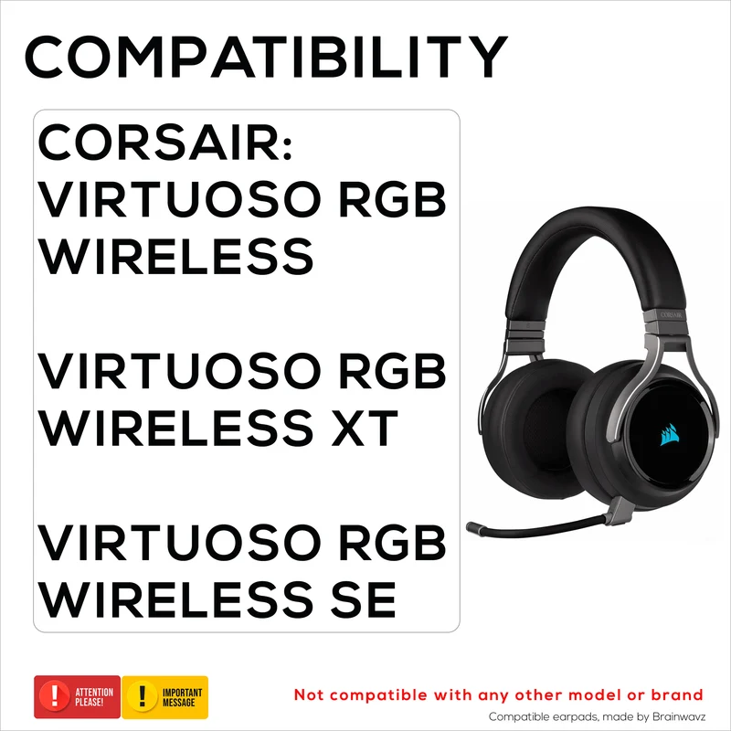Oreillettes de remplacement pour casque de jeu Corsair Virtuoso RGB (sans fil/XT/SE), cuir PU souple et confort supplémentaire
