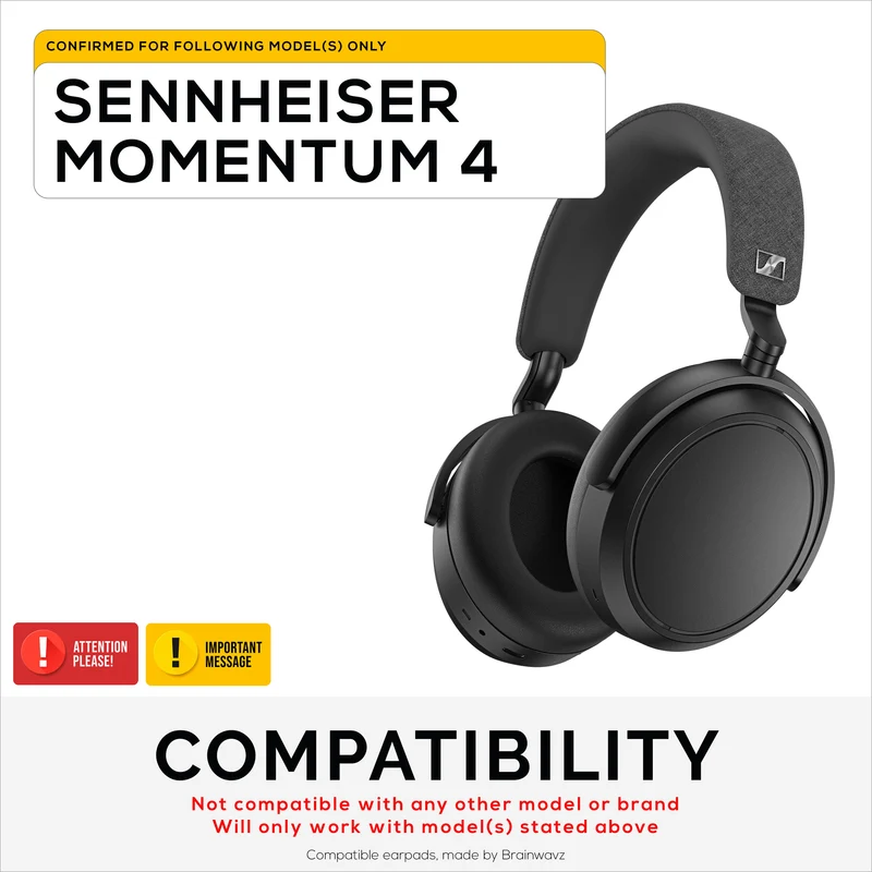Oreillettes de remplacement pour écouteurs sans fil Sennheiser Momentum 4 avec cuir PU souple et mousse à mémoire de forme