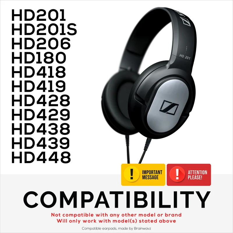 Oreillettes de remplacement pour écouteurs Sennheiser HD201 HD201S HD180 HD418 HD419 HD421 HD428 HD429 HD438 HD439 HD448 HD449