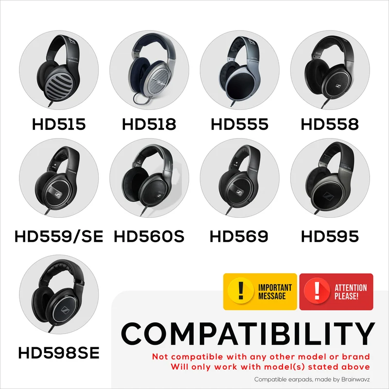 Oreillettes de remplacement pour Sennheiser HD598 (CS/SE/SR), HD599, HD558, HD518, HD595, HD569, HD579, HD560S, HD555, HD515, HD559, velours noir