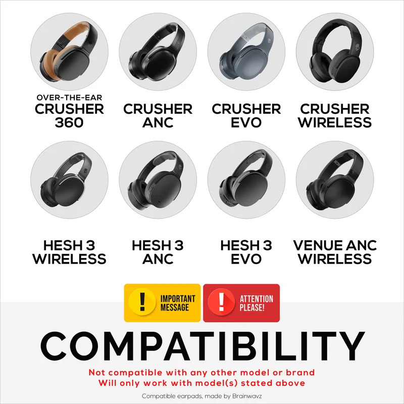 Coussinets de rechange pour Skullcandy Crusher Wireless, Hesh 3/ANC/EVO, Venue ANC et plus – Mousse extra confortable, durabilité et isolation phonique