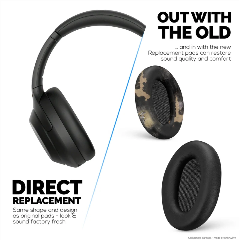 Sony WH-1000XM4 Oreillettes de rechange – Coussinets en cuir PU souple et mousse à mémoire de forme pour plus de confort, installation facile et rapide