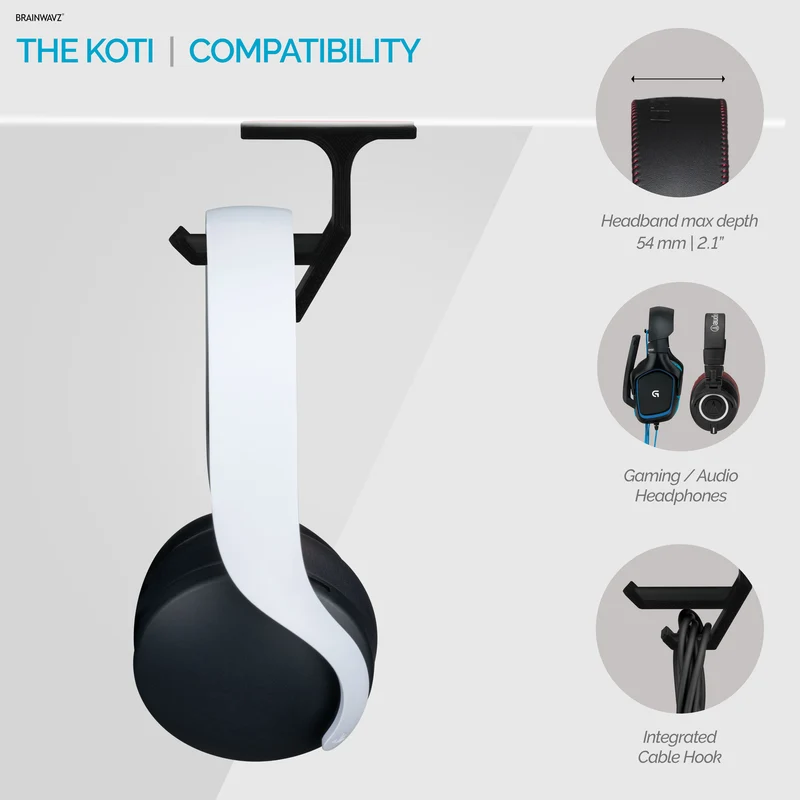 Koti - Support de suspension pour casque sous le bureau avec rangement pour câble
