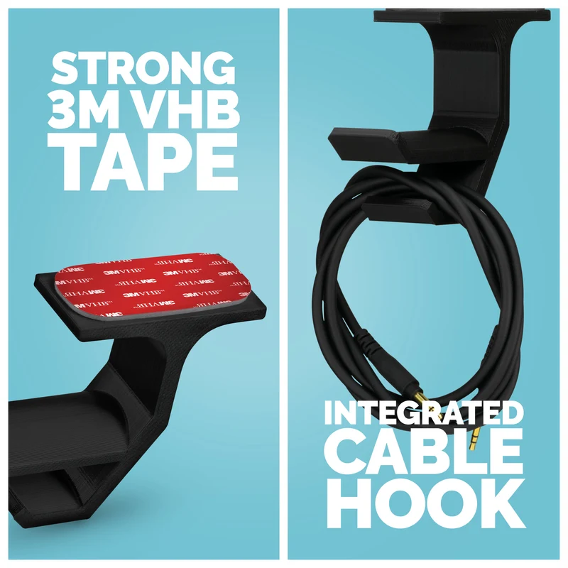 Koti - Support de suspension pour casque sous le bureau avec rangement pour câble