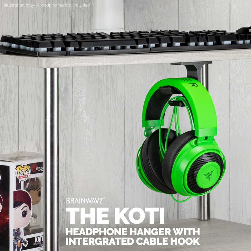 Koti - Support de suspension pour casque sous le bureau avec rangement pour câble
