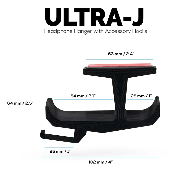 Ultra-J : Support de suspension pour casque sous le bureau avec crochet de câble