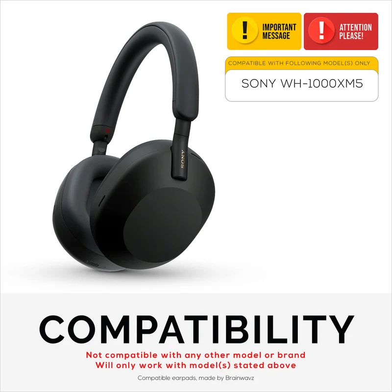 Sony WH-1000XM5 Oreillettes de rechange – Coussinets en cuir PU souple et mousse à mémoire de forme pour plus de confort, installation facile et rapide