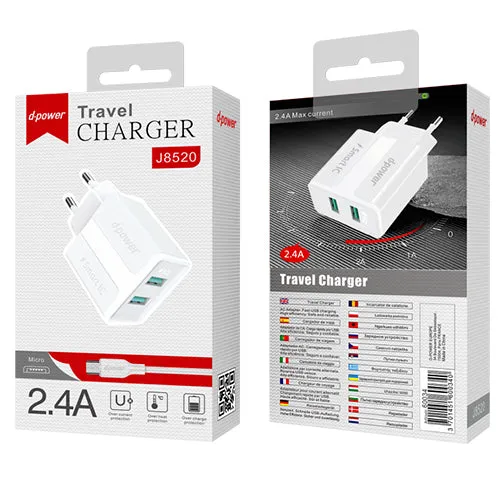D-Power 2-port USB power outlet + micro USB cable J8520