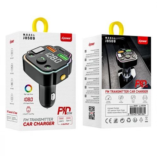D-Power USB + Type C + FM PD20W Car Adapter J8509