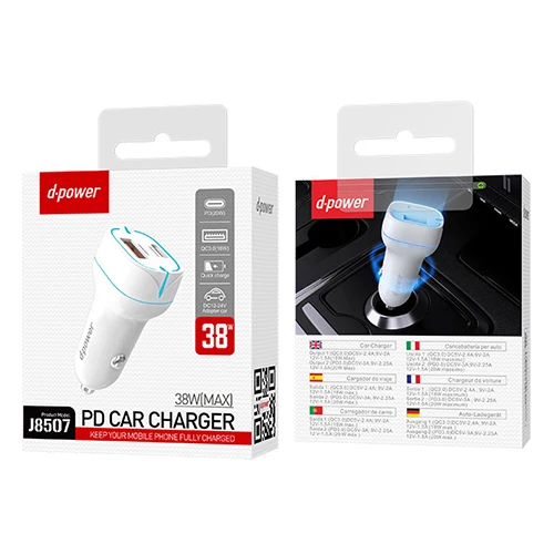 D-Power USB + Type C Fast Charge Car Adapter J8507