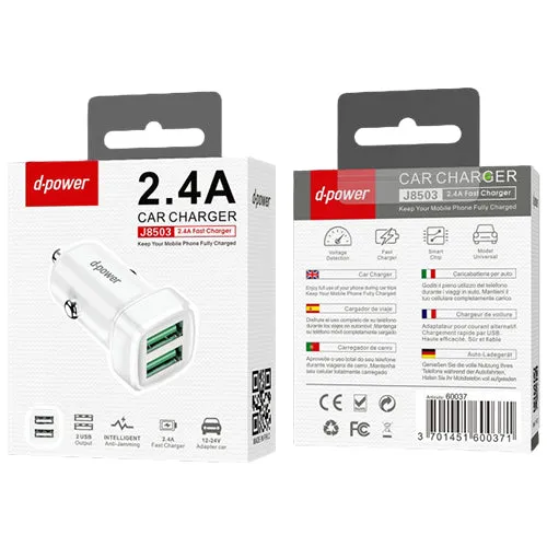D-power Cigarette Lighter Socket 2 USB Ports Fast J8503