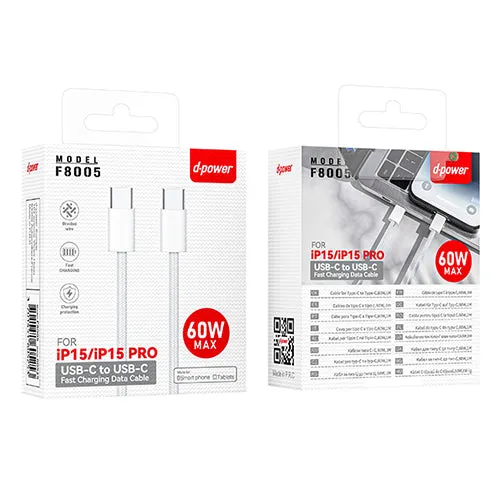 D-Power Nylon Type C to Type C Cable 1m for iphone 15 F8005