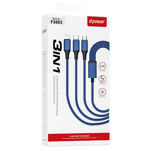 D-Power 3 in 1 Cable | Type-C | Lightning | Micro USB | F3003