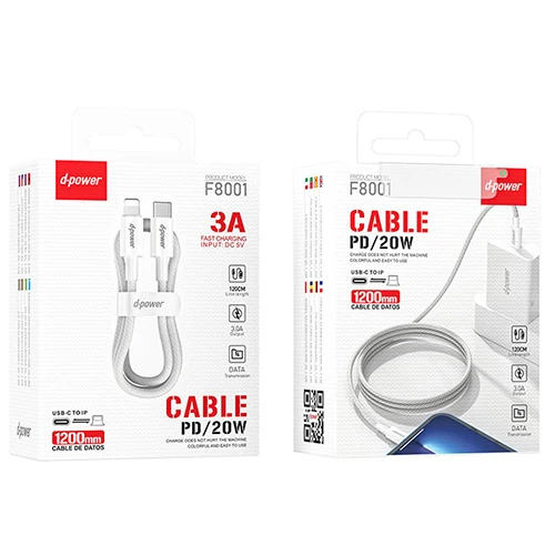 D-Power Cable PD Lightning to Type-C Nylon White 1.2M F8001