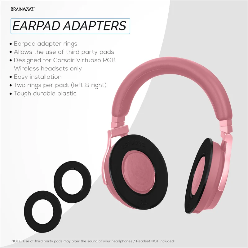 Anneau adaptateur d'écouteur pour casque de jeu sans fil Corsair Virtuoso RGB - À utiliser avec les coussinets d'oreille ronds de remplacement Brainwavz de 100 mm