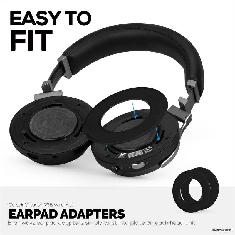 Anneau adaptateur d'écouteur pour casque de jeu sans fil Corsair Virtuoso RGB - À utiliser avec les coussinets d'oreille ronds de remplacement Brainwavz de 100 mm