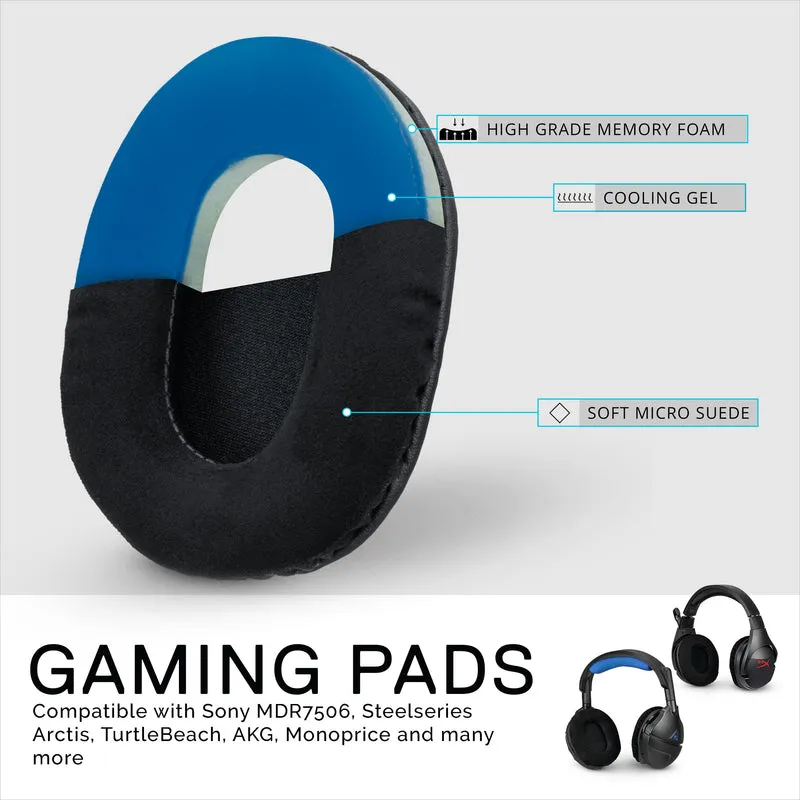 Coussinets de casque de jeu améliorés - Petit ovale - Micro suède avec gel de refroidissement et mousse à mémoire de forme pour Steelseries, Hyperx, Sony MDR-7506, AKG, Turtlebeach, Sennheiser et plus (Micro suède)