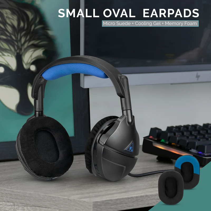 Coussinets de casque de jeu améliorés - Petit ovale - Micro suède avec gel de refroidissement et mousse à mémoire de forme pour Steelseries, Hyperx, Sony MDR-7506, AKG, Turtlebeach, Sennheiser et plus (Micro suède)