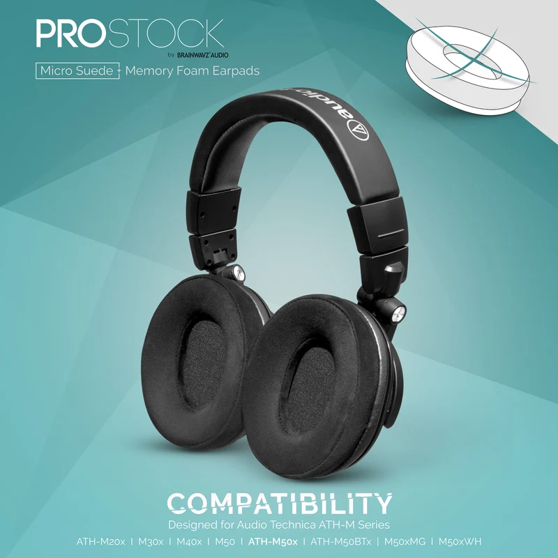 ProStock ATH M50X & M Series Coussinets de rechange - Forme personnalisée avec mousse à mémoire de forme - Micro suède