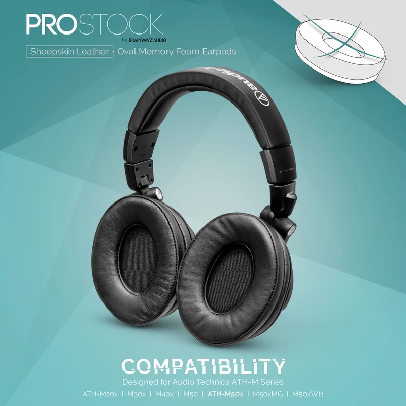 ProStock ATH M50X & M Series Coussinets de rechange - Forme personnalisée avec mousse à mémoire de forme - Cuir de mouton