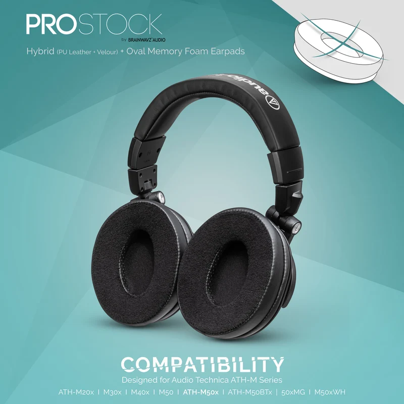 ProStock ATH M50X & M Series Coussinets de rechange - Forme personnalisée avec mousse à mémoire de forme - Hybride
