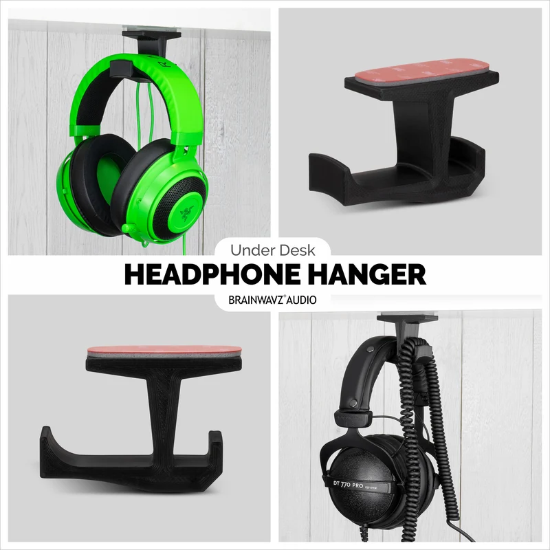 BigJ (paquet de 2) Support de suspension pour casque et organisateur de câbles sous le bureau