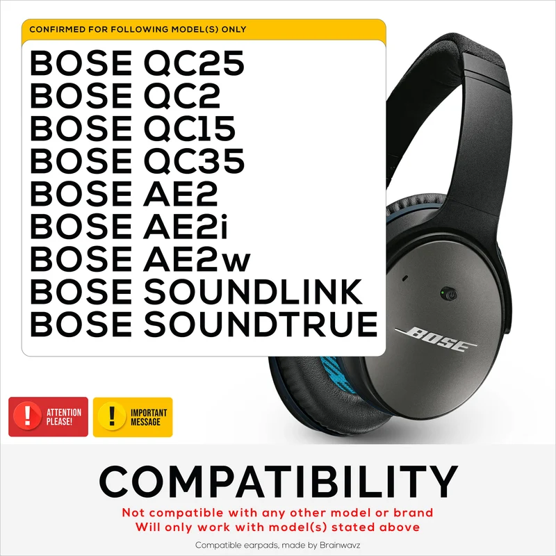 Coussinets de remplacement Premium BOSE QC25 (compatibles également avec AE2, AE2i, AE2w, SoundLink et SoundTrue)