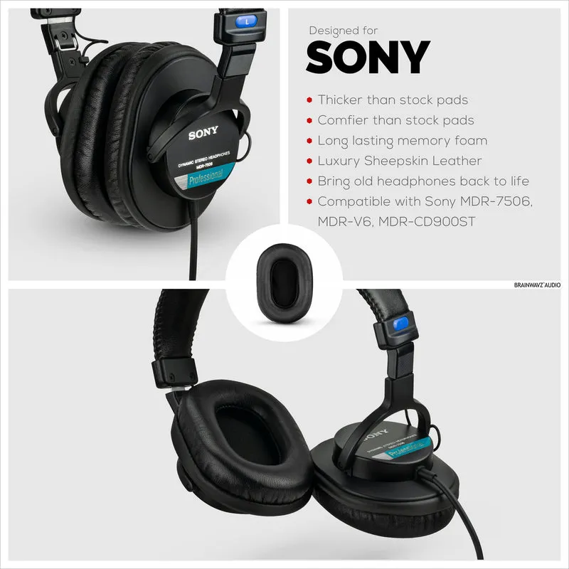 SONY MDR-7506 Coussinets d'oreille de rechange en cuir de mouton de qualité supérieure - Convient également aux écouteurs V6, CD900ST