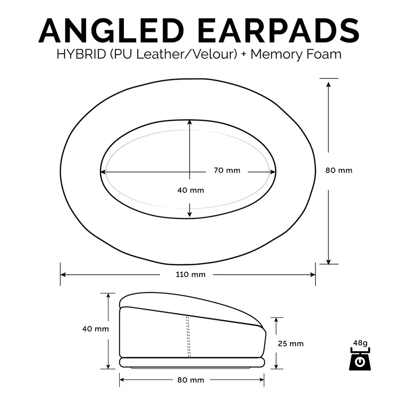 Coussinets d'oreille en mousse à mémoire de forme pour casque ovale à angle hybride