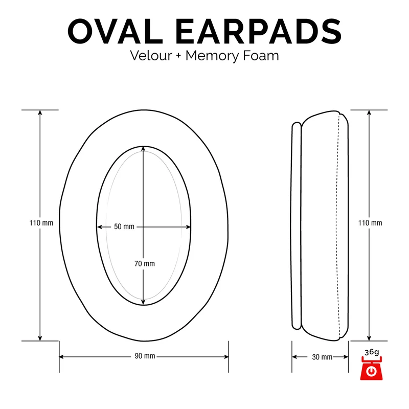 Coussinets de remplacement ovales en velours - Convient à de nombreux casques