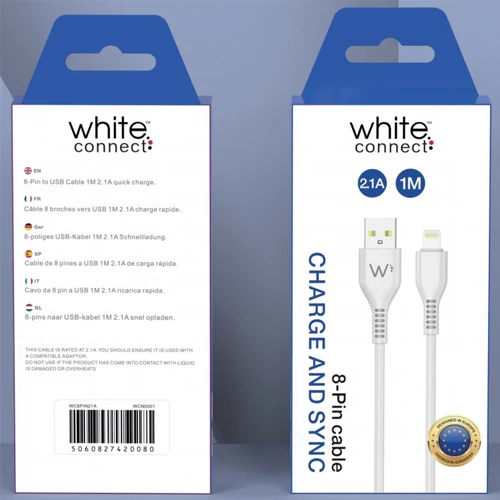 LIGHTNING 2.1A 1M-WHITE CONNECT USB CABLE
