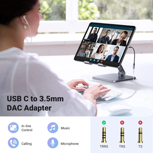 UGREEN HEADPHONE ADAPTER WITH 3.5MM MINI-JACK TO USB TYPE C 10CM GRAY